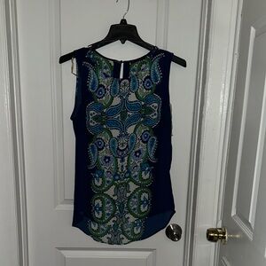Rose & Olive Navy Paisley Tank with Green & Blue Accents